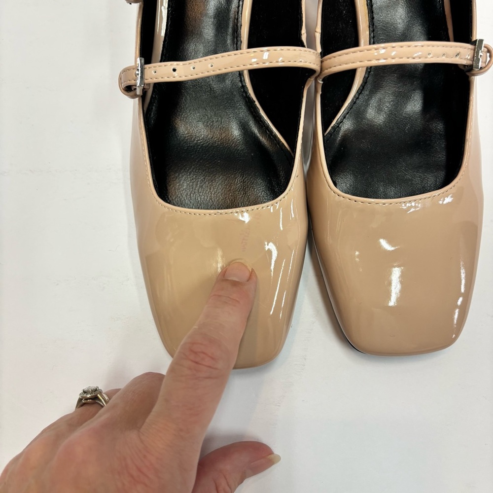 Zara Nude Patent Leather Multi-Strap Block Heel Square Toe Mary Jane’s Sz 8/EU38 - Picture 11 of 14